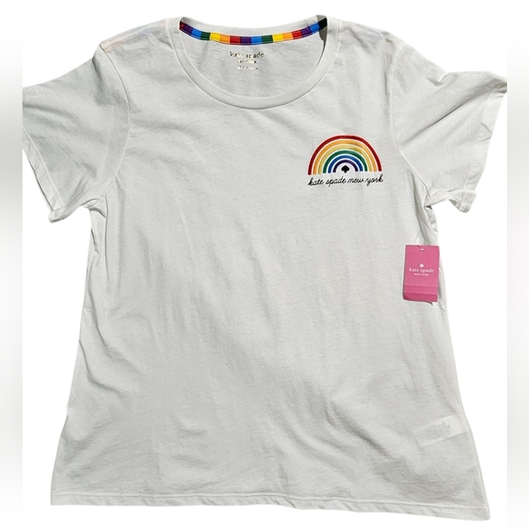 kate spade Tops - Kate Spade Pride Rainbow White Tee Shirt XL